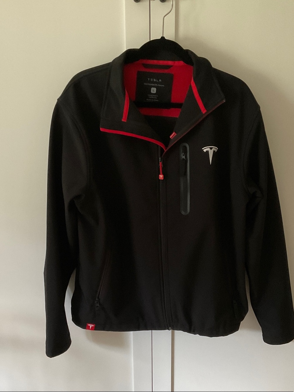 Tesla Black Softshell Jacket with Red Trim